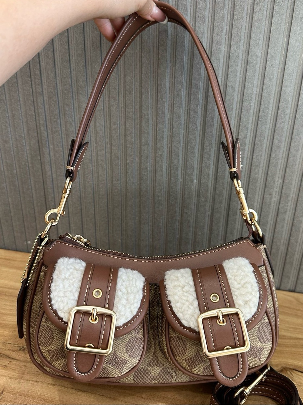 Coach Brown & Ivory Shearling-Trim